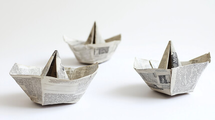 Fototapeta premium A unique display of paper boats crafted from newspaper sheets.