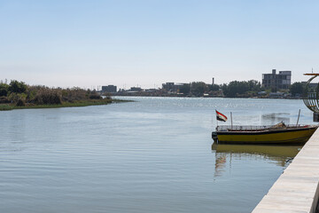 Tigris River at the confluence of Euphrates and Tigris, shore promenade of the Shatt al-Arab,...