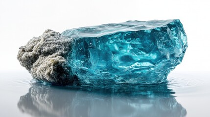 Fototapeta premium Stunning Blue Crystal Rock with Textured Surface and Water Reflection