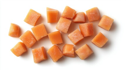 Fresh Orange Cubes of Fruit on a White Background for Culinary Use