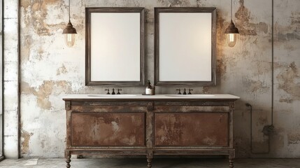 Rustic Bathroom Vanity with Twin Sinks and Minimalist Decor