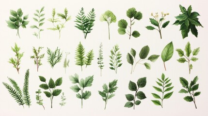 Botanical Elements Variety Featuring Green Leaves and Foliage