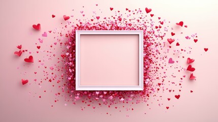 Decorative Frame Surrounded by Colorful Hearts on Soft Background