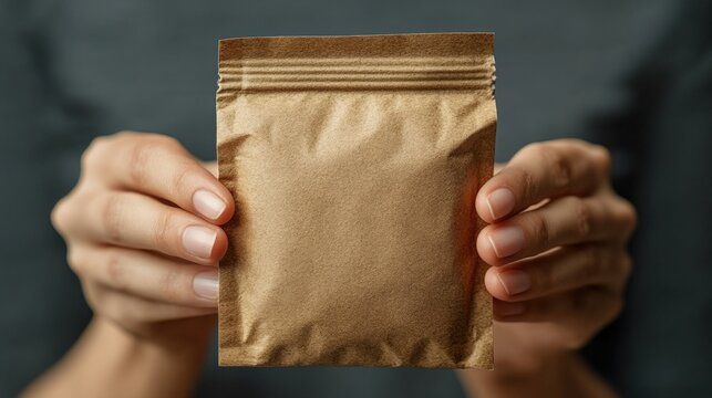 Individual Holds a Plain Brown Paper Package in Hands Showcasing Packaging Design and Texture Indoors During Daylight Hours. Generative AI