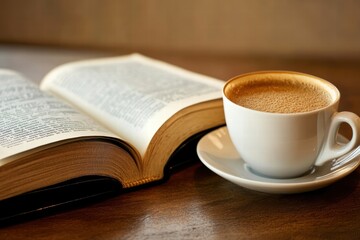 Enjoying coffee while reading a book in a cozy setting during the morning hours