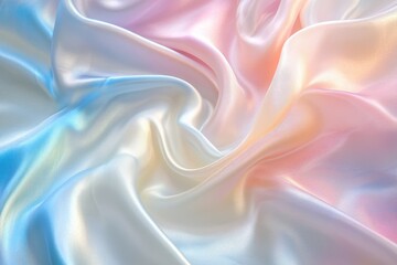 Obraz premium A silky flowing fabric with an iridescent sheen displaying soft pastel hues of white, pink and blue