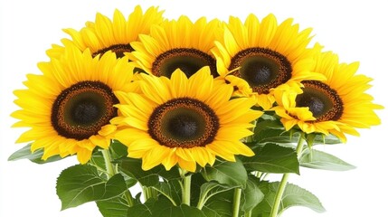 Obraz premium Vibrant Sunflowers in Bright Yellow with Lush Green Leaves