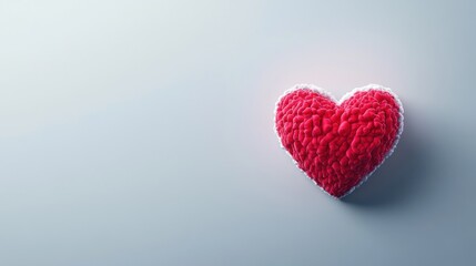 Fototapeta premium Plush red heart on a light background with soft texture, symbolizing love and affection in a minimalistic style