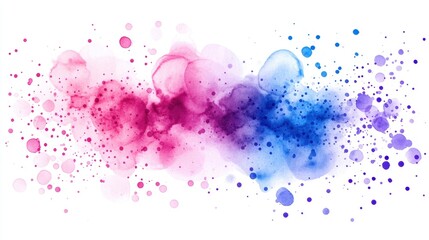 Vibrant Watercolor Splash in Shades of Pink and Blue on White Background