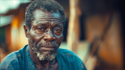 Obraz premium A portrait of an elderly man with a thoughtful expression and rich life experience.