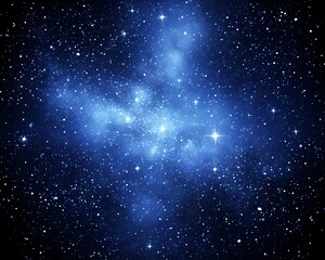 Obraz premium Blue nebula in dark space with bright stars.