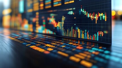 Financial data displayed on laptop screen showing charts and graphs.