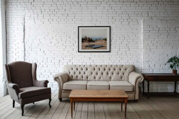 A comfortable living space with a sofa, armchair, and coffee table