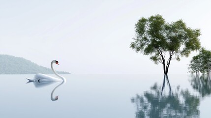 Obraz premium Serene Swan and Tree Reflection