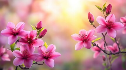 Fototapeta premium Beautiful Cherry Blossoms in Bloom with Soft Sunrise Background