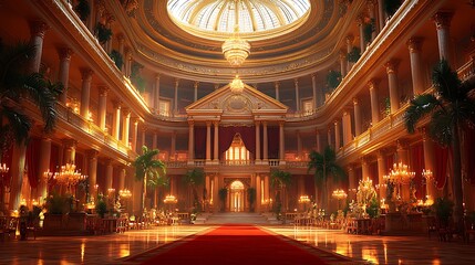 Obraz premium Grand Building with a Luxurious Red Carpet Entrance