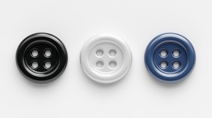 Three Colorful Buttons on White Background for Sewing Projects