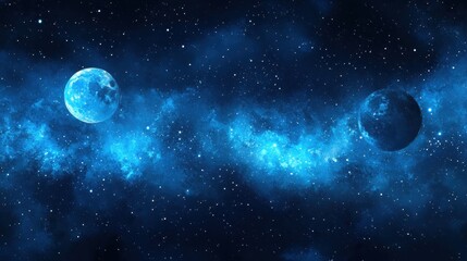 Fototapeta premium Dreamy Cosmic Scene with Two Moons and Nebula in Starry Sky