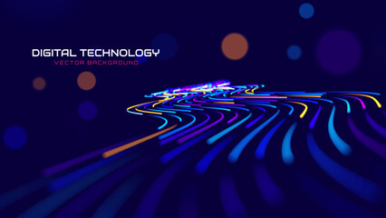 High Speed Light Particles Internet Data Cloud Technology Background. Digital Road Fast Speed Internet Broadband Data Flow Concept. Science Tech Research Presentation Bg. Vector Illustration.