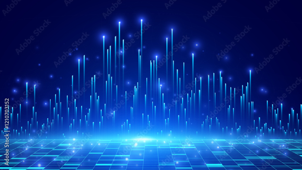Leinwandbilder Abstract Digital Technology or Science Background. Blue Perspective Grid with Light Effects. Cyberspace Virtual Reality Metaverse Background. Vector for Your Graphic Design.
