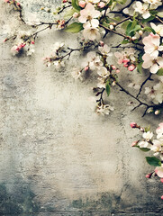 Delicate Pink Cherry Blossom Branches Against Textured Wall for Vintage Spring Decor : Generative AI