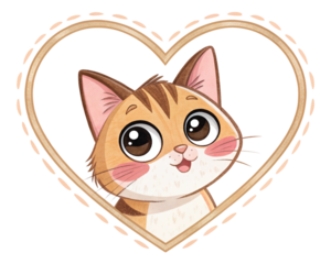 Heart-shaped frame with a cat face, ideal for pet or Valentine�s Day-themed designs.