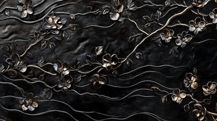 Black vines with flowers form a continuous, flowing pattern.