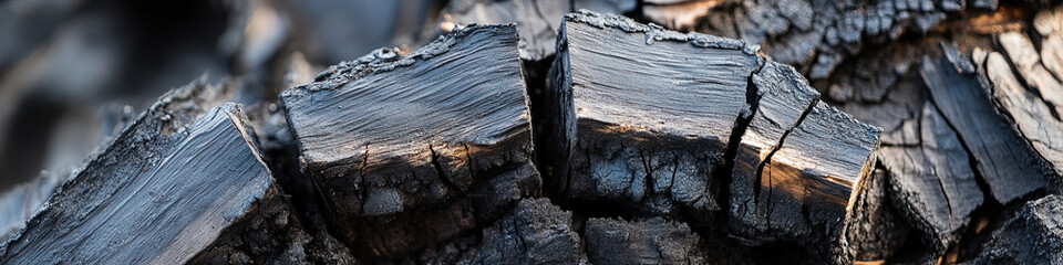 Fototapeta premium Charred Wood Fragments: Textural Close-up