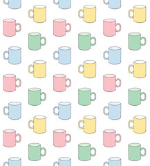Vector seamless pattern of hand drawn sketch doodle colored cup isolated on white background