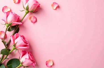romantic pink background with roses and flowers, place for text and design, valentine's day