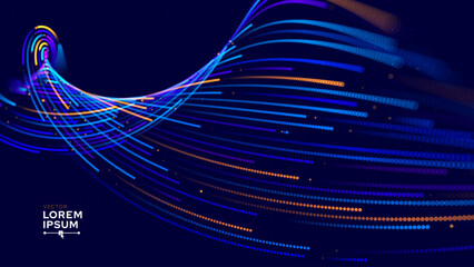High Speed Light Particles Internet Data Background. Digital Road Fast Speed Internet Broadband Data Flow Concept. Light Arc Turn Twist Bend Effect. Vector Illustration.