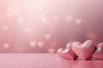 pink romantic background with glare, cute hearts on the side, picture for design, lovers concept