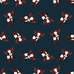 Seamless pattern of little chihuahua cupids on a dark background