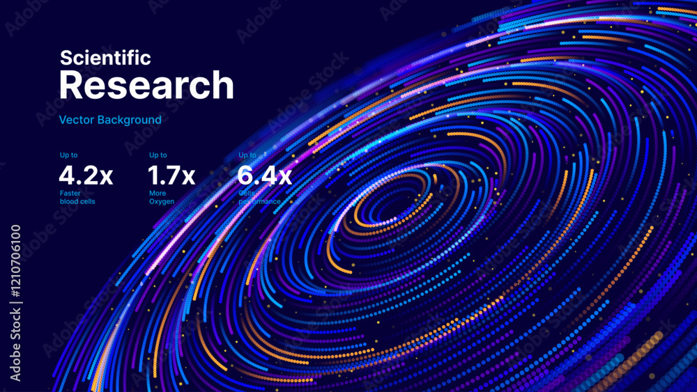 Poster Abstract Digital Technology. Circles Data Flow. Futuristic Circular Sound Wave. Big Data Visualization. 3D Virtual Space VR Cyberspace. Crypto Currency Blockchain Concept. Vector Illustration.