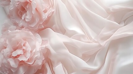 Fototapeta premium Delicate pink roses resting on soft silk fabric
