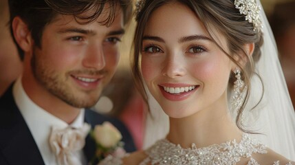 Beautiful couple celebrates their wedding day with joy and love in a romantic venue during daylight hours