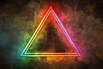 3d render design of glowing triangle lines, neon lights, modern conceptual vintage background, ultraviolet, spectrum vibrant colors, laser show