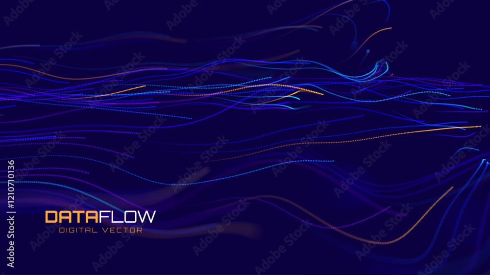 Aufkleber Cyber Big Data Flow Particles Bokeh. Digital Neural Network. Concept of AI Artificial Intelligence Technology Machine Deep Learning. Digital Communication. Science Technology Presentation Vector.