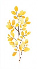 Golden Leaves on Branch: Autumn Foliage Botanical Illustration
