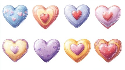 Obraz premium Candy heart sayings, sweethearts, Valentine's Day sweets, sugar food message of love on seasonal holiday, hugs and kisses, be mine, Valentine graphic design clip art, cute pastel bundle set isolated