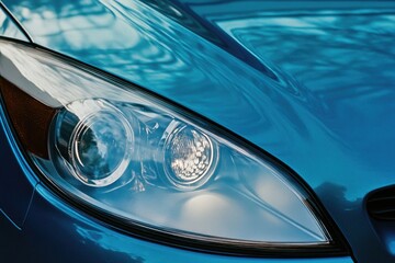 Obraz premium Close-up shot of a car's headlight, suitable for automotive or technology-related use cases