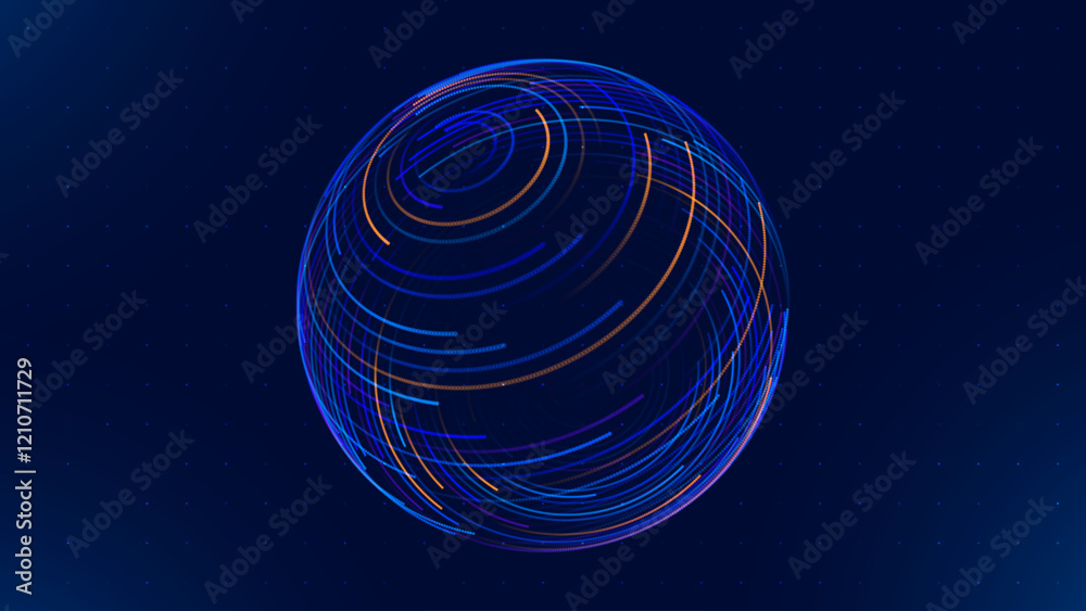 Fototapete Big Data Blue Futuristic Sphere Globe Connection Networks. Neural Network Communication. Big Data Cyber Space. Hi Tech Business Data Flow Analytics Vector Illustration.
