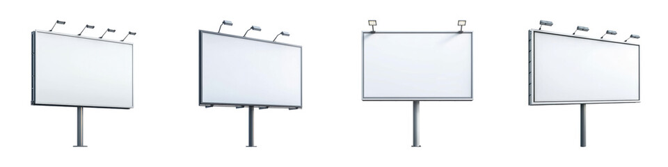 Obraz premium Four blank billboards positioned side by side, showcasing a uniform alternative suitable for advertising.