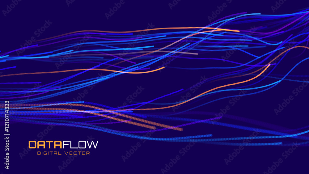 Poster Cyber Big Data Flow Particles Bokeh. Digital Neural Network. Concept of AI Artificial Intelligence Technology Machine Deep Learning. Digital Communication. Science Technology Presentation Vector.