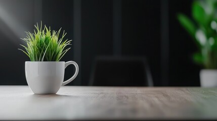 Office desk plant sunlight, modern workspace, calm background,  business image