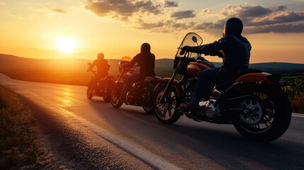 Group of motorcyclists traveling on a paved road