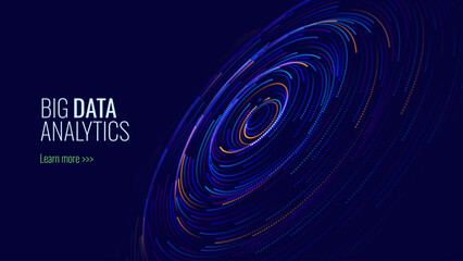 Abstract Digital Technology. Circles Data Flow. Futuristic Circular Sound Wave. Big Data Visualization. 3D Virtual Space VR Cyberspace. Crypto Currency Blockchain Concept. Vector Illustration.