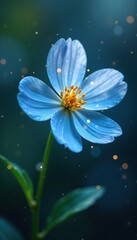 Delicate blue flower with intricate golden sparkles, spring, bloom