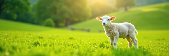 Obraz premium Freshly harvested lamb grazing in a green meadow, farm, Dales