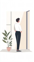 A person stands before an open door, contemplating the possibilities and new beginnings that lie ahead.